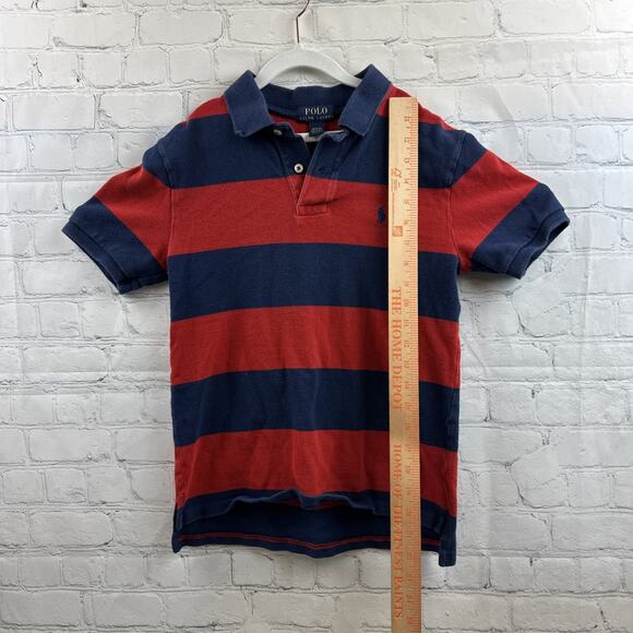 Polo Ralph Lauren Kids Striped Polo Shirt Red Navy Classic Preppy Style M 10-12 - Picture 3 of 9